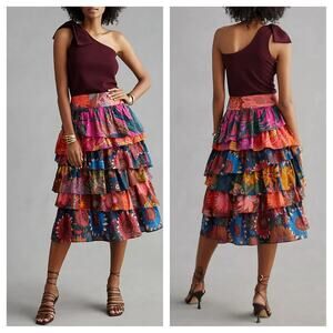 Farm Rio Tiered Midi Skirt